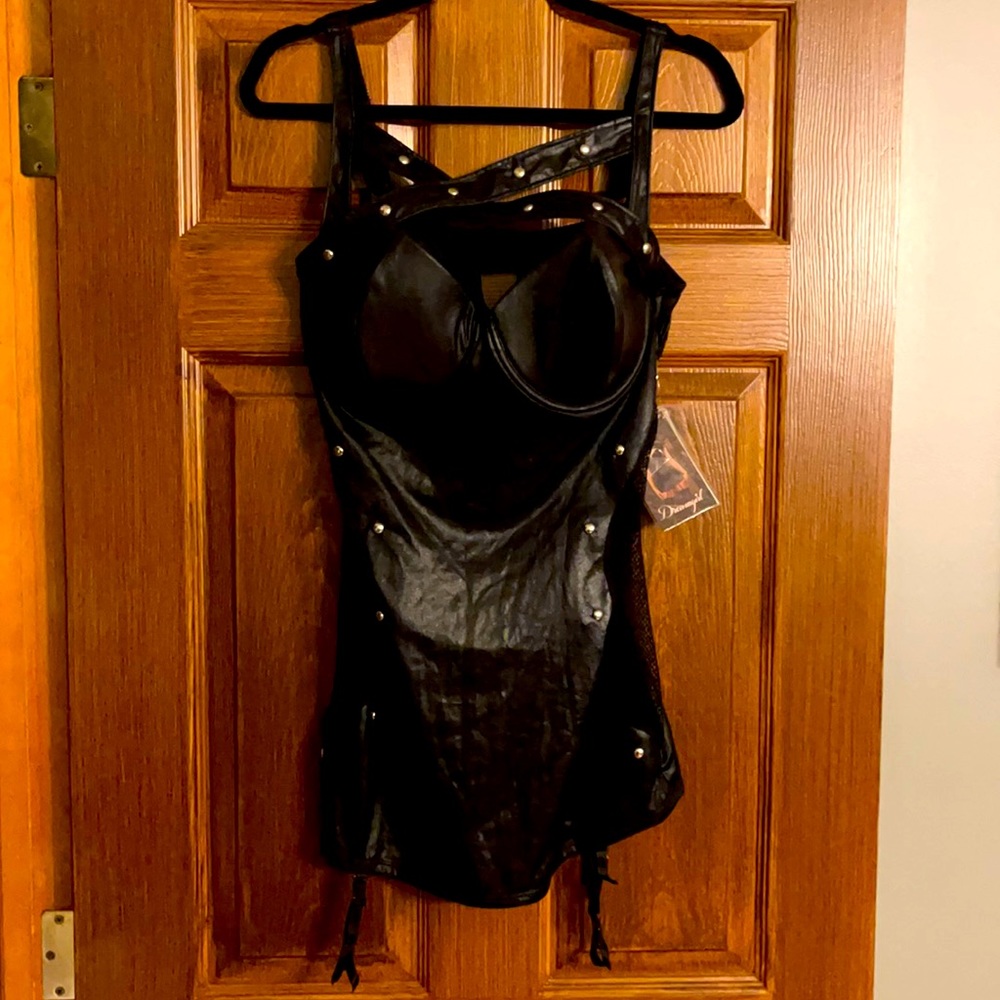 1XL Naughty Pleather and Netted Negligee